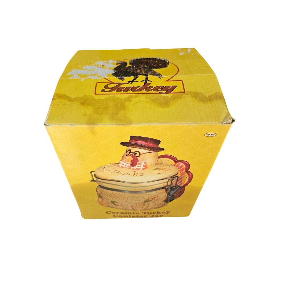 Give Thanks Turkey family canister & 2 candle holders Thanksgiving 6.5x6.5 #49